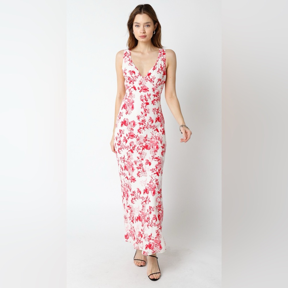 NWT Olivaceous Red Cream Floral Maxi